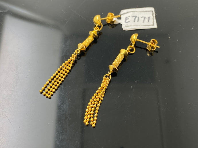 22k Solid Gold ladies Designer Long Dangling Earrings E7171 - Royal Dubai Jewellers