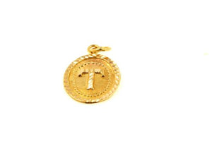 22k 22ct Solid Gold Charm Letter T Pendant Oval Design p1471 ns - Royal Dubai Jewellers