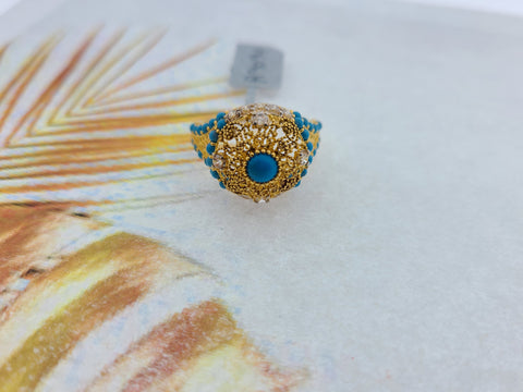 22K Solid Gold Traditional Zircon Ring R9094 - Royal Dubai Jewellers