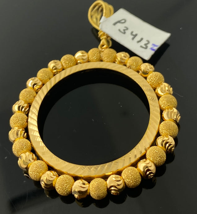 21K Solid Gold Round Pendant With Beads P3413z - Royal Dubai Jewellers