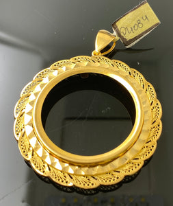 21k Solid Gold Ladies Round Designer Coin frame Pendant P4084 - Royal Dubai Jewellers