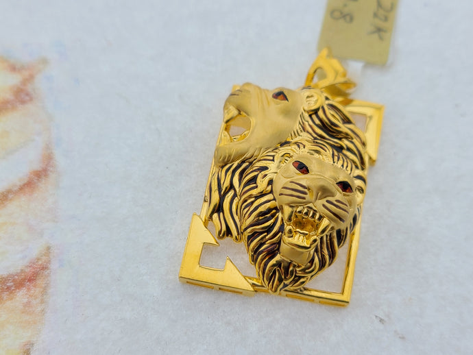 22K Solid Gold 3D Lion Heads Pendant P5435 - Royal Dubai Jewellers