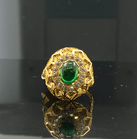 22K Solid Gold Floral Emerald Ring R5496 - Royal Dubai Jewellers