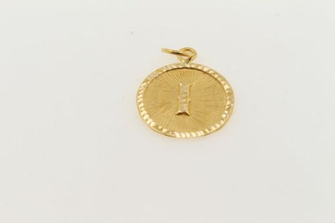 22k 22ct Solid Gold Charm Letter I Pendant Round Design p1083 ns - Royal Dubai Jewellers