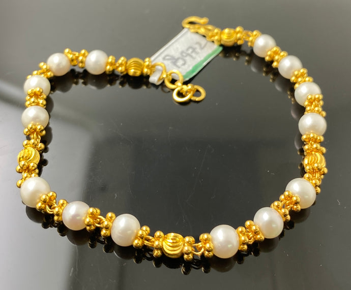22k Solid Gold Traditional Ladies Pearl Bracelet b972 - Royal Dubai Jewellers