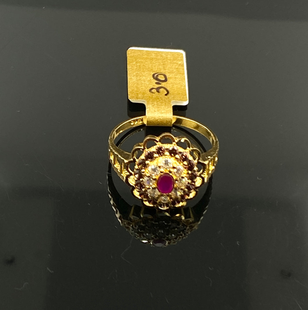 22K Solid Gold Floral Ring With Ruby R5437 - Royal Dubai Jewellers