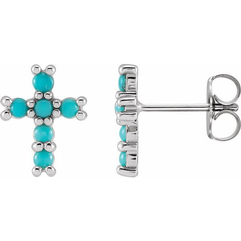 14K White Turquoise Cross Earrings R42428w - Royal Dubai Jewellers