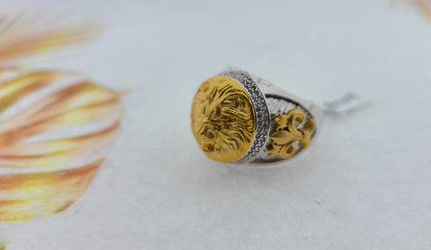 21K Solid Gold Two Tone Designer Ring R8409 - Royal Dubai Jewellers