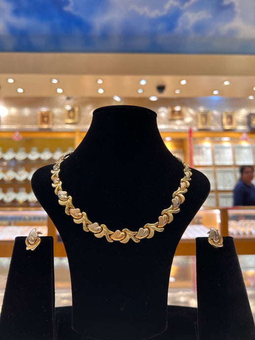 18k Solid Gold Simple ladies Tri Tone Necklace Set c3283 - Royal Dubai Jewellers