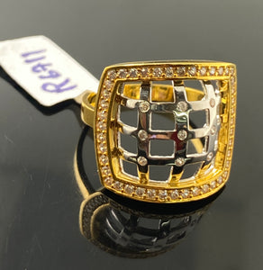 21K Solid Gold Two Tone Ring R6711 - Royal Dubai Jewellers