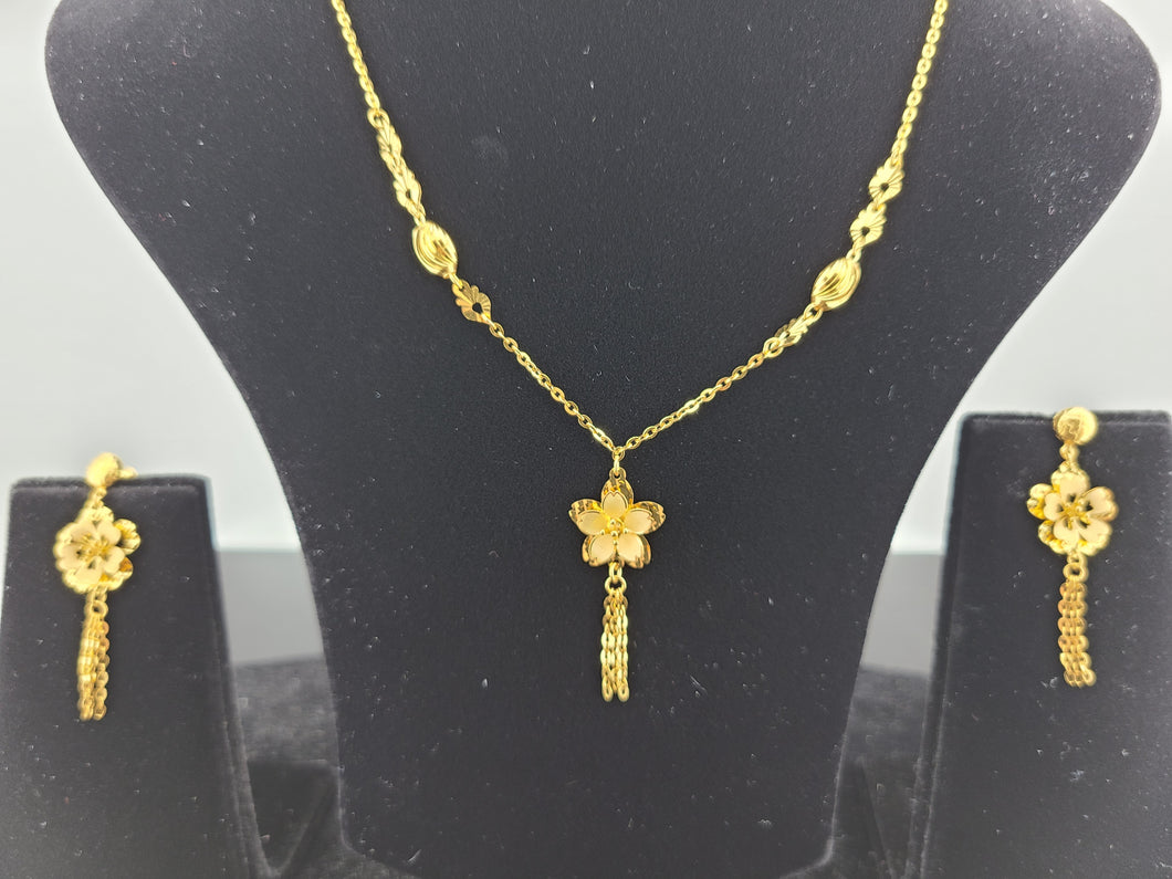 22K Solid Gold Floral Necklace Set LS 1297 - Royal Dubai Jewellers
