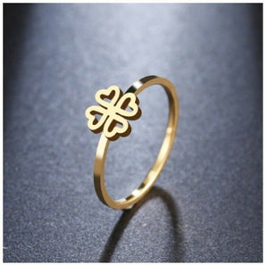 Solid Gold Ring Simple Lucky Four Leaf Clover Heart Design SM9 - Royal Dubai Jewellers