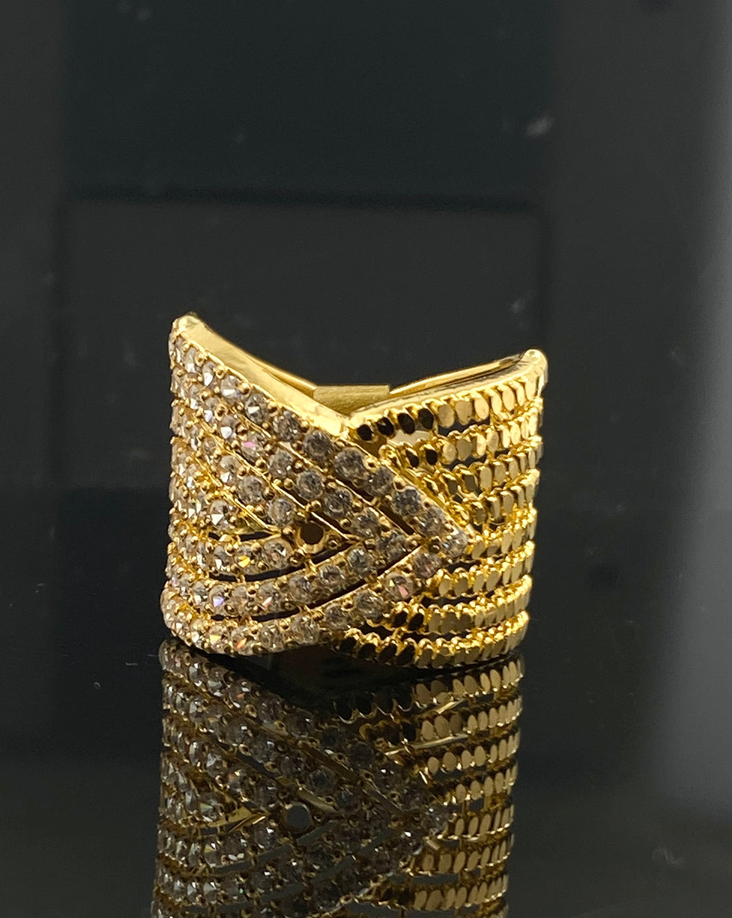 22K Solid Gold Stones Overlapping Ring R5441 - Royal Dubai Jewellers
