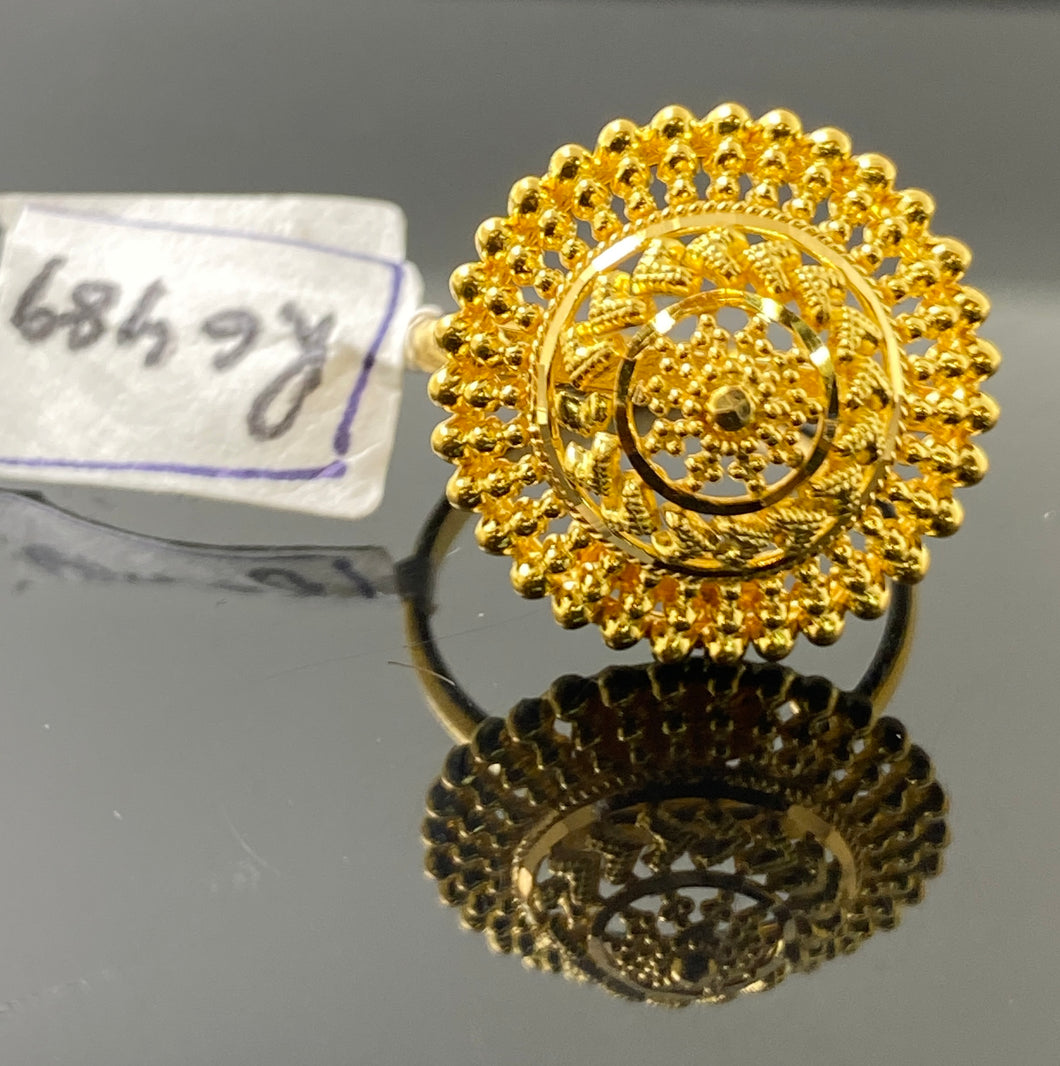 22k Solid Gold Ladies Designer Traditional Floral Round Filigree Ring R6489 - Royal Dubai Jewellers