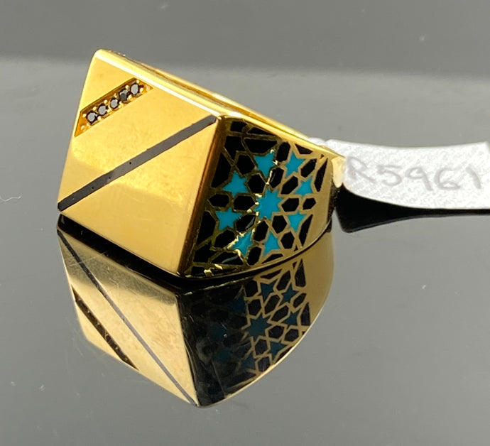 21k Solid Gold Elegant men Square Signet Ring r5961 - Royal Dubai Jewellers
