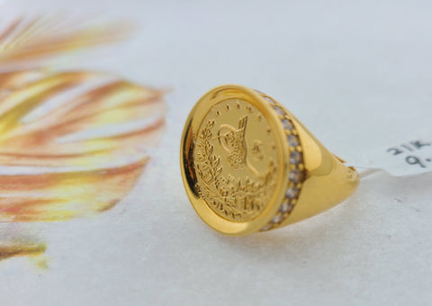 21K Solid Gold Turkish Coin Ring R8388 - Royal Dubai Jewellers