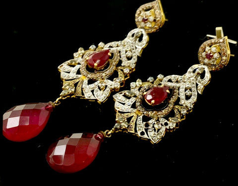 22k Necklace Set Beautiful Solid Gold Ladies Traditional Mix Color Stones LS1004 - Royal Dubai Jewellers