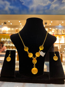 22k Solid Gold Simple Designer Necklace Set c1426 - Royal Dubai Jewellers