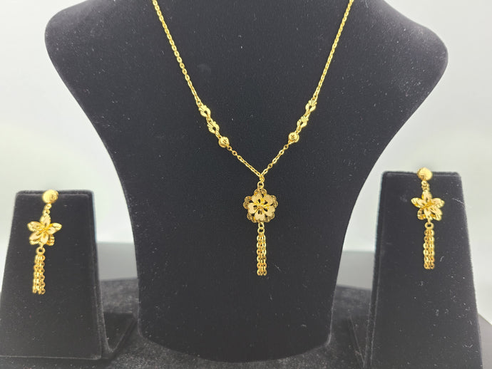 22K Solid Gold Floral Necklace Set LS 1288 - Royal Dubai Jewellers