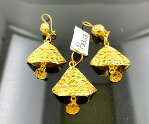 21k Pendant Set Solid Gold Ladies Unique Pattern with Matt and Shiny FinishP3323 - Royal Dubai Jewellers