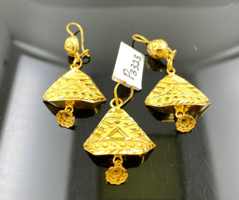 21k Pendant Set Solid Gold Ladies Unique Pattern with Matt and Shiny FinishP3323 - Royal Dubai Jewellers