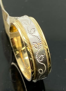 18k Ring Solid Gold Ring Elegant Two Tone Ladies Simple Band R2353 - Royal Dubai Jewellers