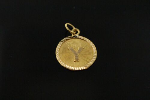 22k 22ct Solid Gold Charm Letter Y Pendant Round Design p1087 ns - Royal Dubai Jewellers
