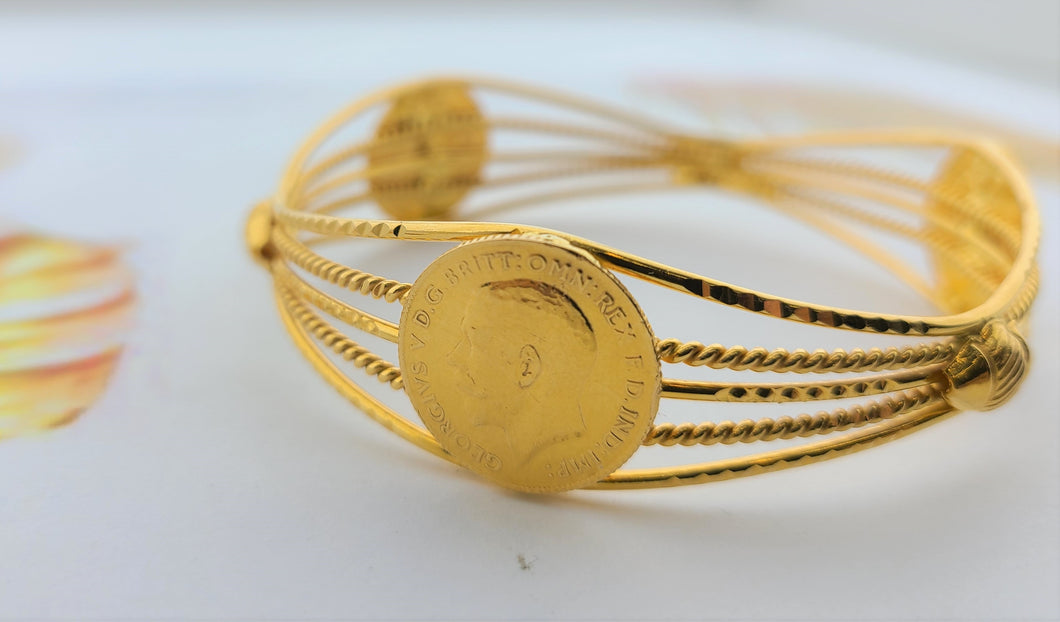 21k Solid Gold Elegant Ladies Coin Bangle b8017 - Royal Dubai Jewellers