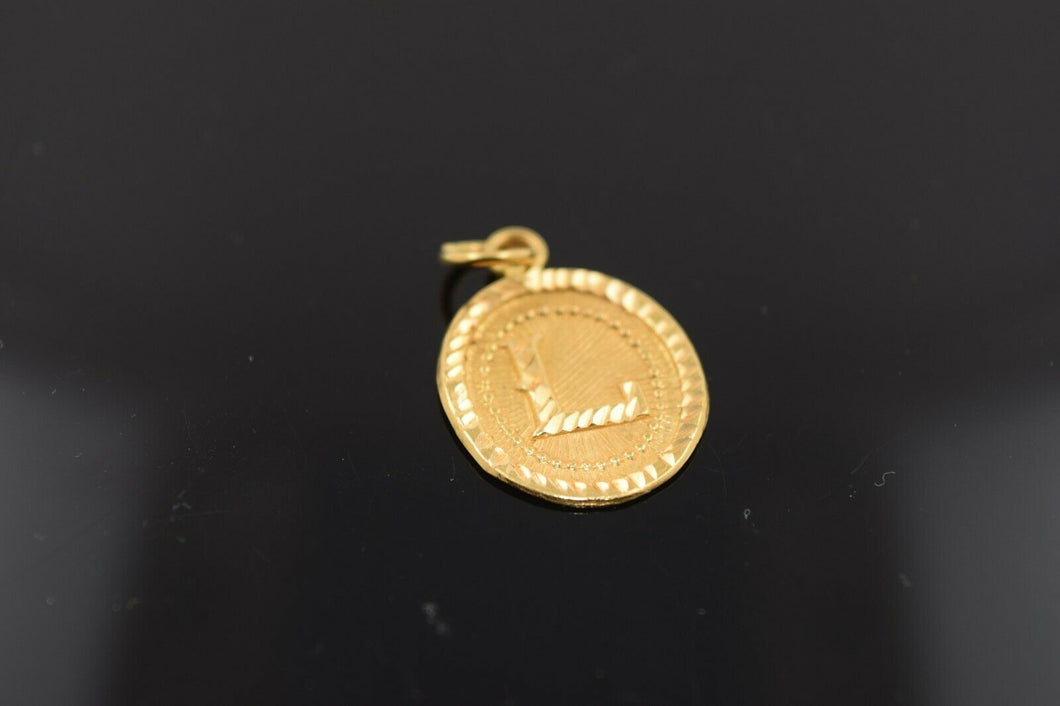 22k Solid Gold Charm Pendant Simple Alphabet ROUND Letter L Design p347 - Royal Dubai Jewellers