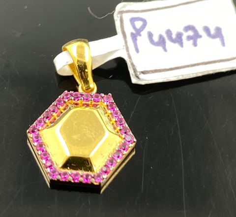 22K Solid Gold Pink Hexagonal Pendant P4474 - Royal Dubai Jewellers