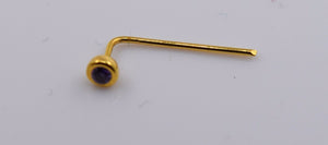 Authentic 18K Yellow Gold Nose Pin L-Post Light Purple Birth Stone February n100 - Royal Dubai Jewellers