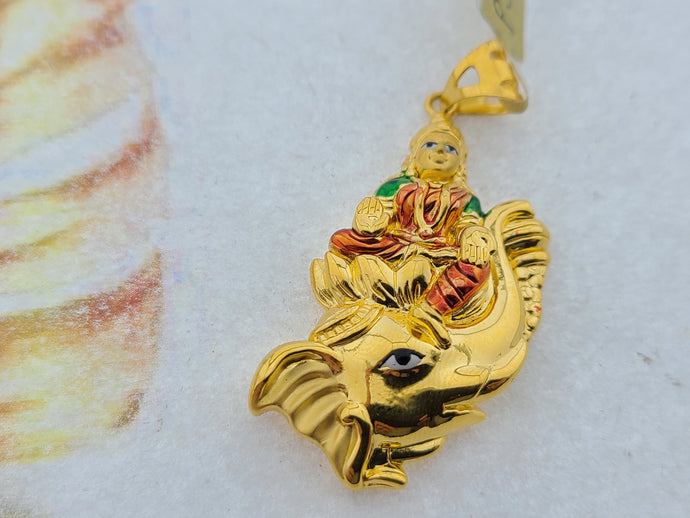 22K Solid Gold Goddess Laxmi Pendant P5426 - Royal Dubai Jewellers