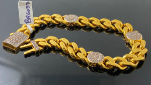 21K Solid Gold Cuban Bracelet With Stones BR6037 - Royal Dubai Jewellers