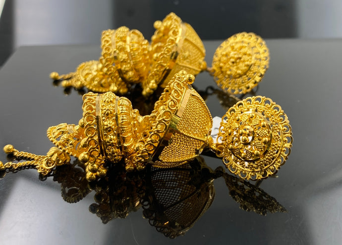 22K Solid Gold Filigree Jhumki Earrings E10742 - Royal Dubai Jewellers