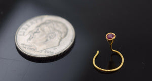 Authentic 18K Yellow Gold Nose Pin Ring Purple Birth Stone June n131 - Royal Dubai Jewellers
