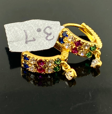 22k Solid Gold Ladies Designer Zircon Multicolor Charm Clip-on Earrings E10187 - Royal Dubai Jewellers