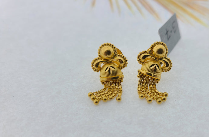 22K Solid Gold Designer Filigree Dangling Earrings E22915 - Royal Dubai Jewellers