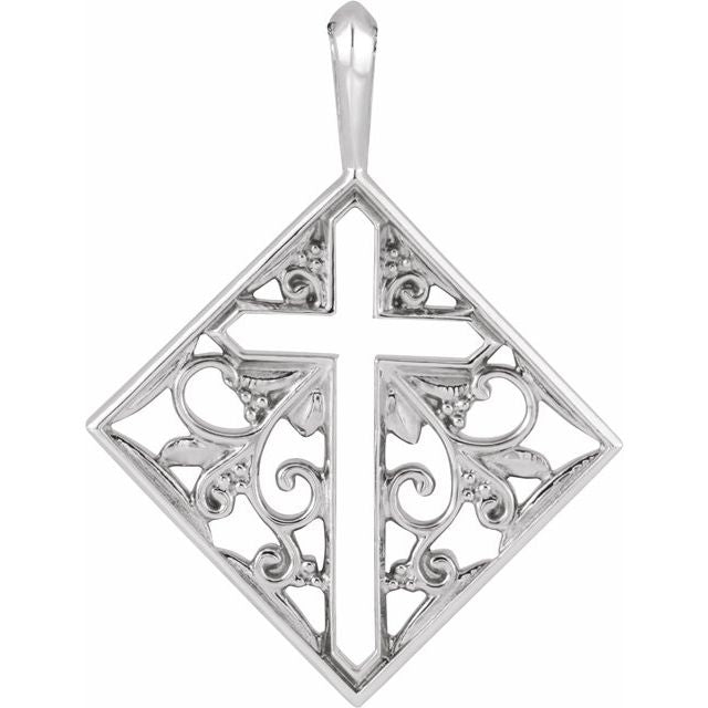 14K White 23.39x18 mm Ornate Pierced Cross Pendant R42397PW - Royal Dubai Jewellers