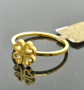 Solid Gold Ring Simple Lucky Four Leaf Clover Heart Design SM9 - Royal Dubai Jewellers
