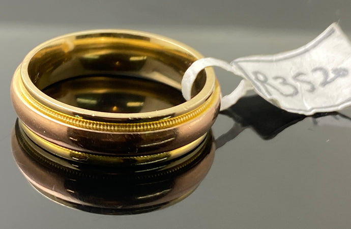 18K solid Gold Designer Two Toned plain Wedding Couple Band Ring R3520 - Royal Dubai Jewellers