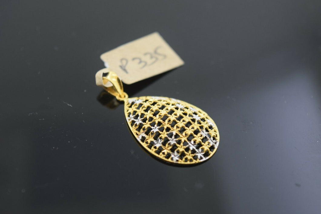 22k Solid Gold Charm Pendant Filigree Two Tone Oval Shape Design p335 - Royal Dubai Jewellers