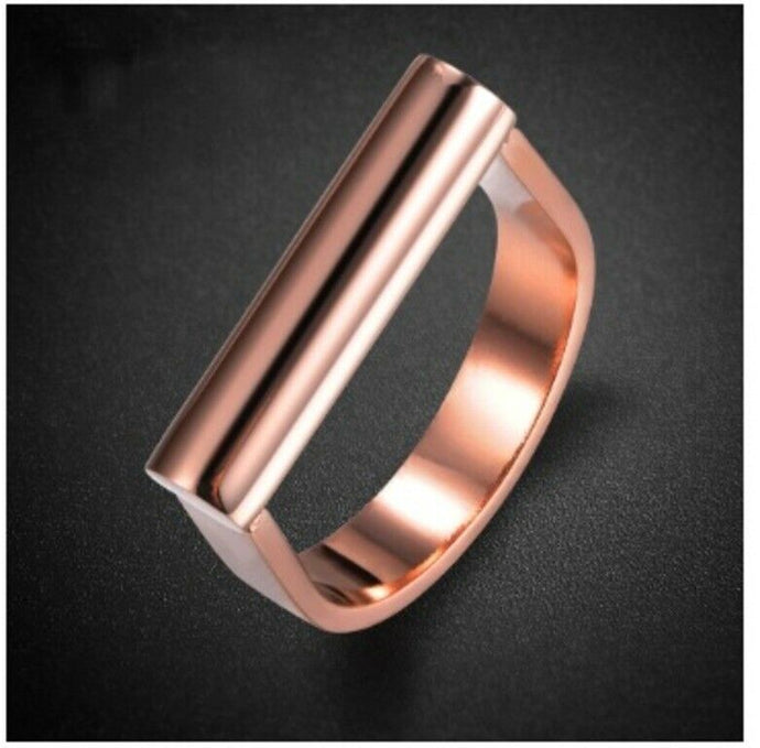 Solid Rose Gold Ladies Ring Simple U Shape Modern Design SM2 - Royal Dubai Jewellers
