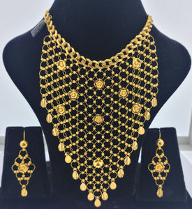 21K Solid Gold Filigree Floral Choker Set LS1482 - Royal Dubai Jewellers