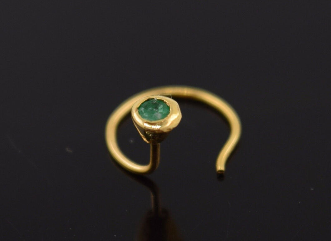 Authentic 18K Yellow Gold Nose Pin Ring Green Birth Stone May n138 - Royal Dubai Jewellers