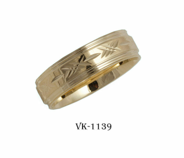 14k Solid Gold Elegant Ladies Modern Machine Finished Flat Band 6mm Ring VK1139v - Royal Dubai Jewellers