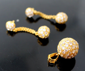 22k 22ct Solid Gold GORGEOUS ZIRCONIA BALL DESIGNER DROP FANCY Pendant Set p674 - Royal Dubai Jewellers