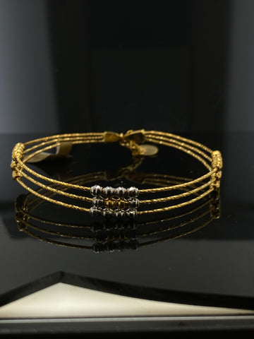 22K Solid Gold Elegant Bangle With Rhodium Polished Crystals BR5620 - Royal Dubai Jewellers