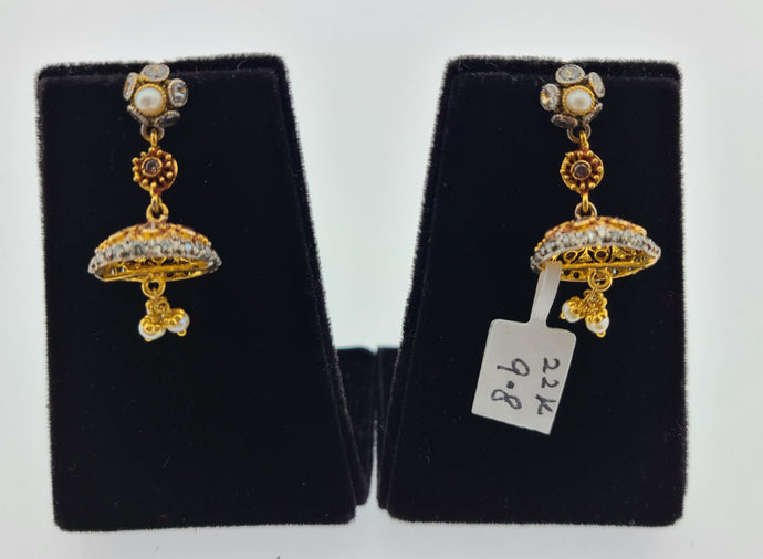 22K Solid Gold Zircon Studs E22192 - Royal Dubai Jewellers