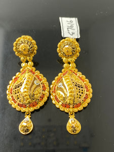 22k Solid Gold Elegant Ladies Filigree Earring With Enamel Design e7616 - Royal Dubai Jewellers