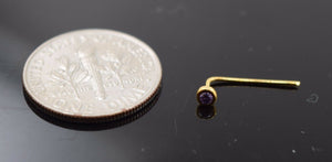 Authentic 18K Yellow Gold Nose Pin L-Post Light Purple Birth Stone February n043 - Royal Dubai Jewellers